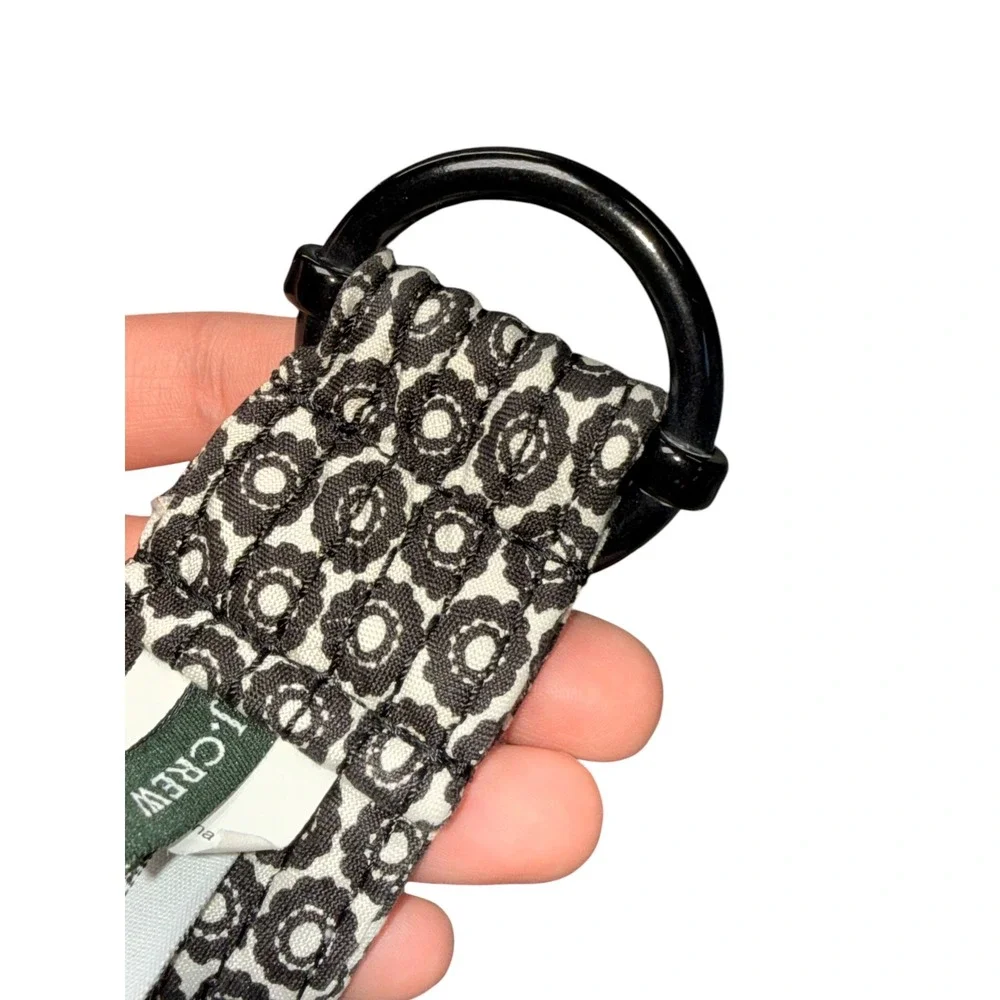 J.Crew Black White Floral Silk D-Ring Belt Medallion Print SP 08 M/L
